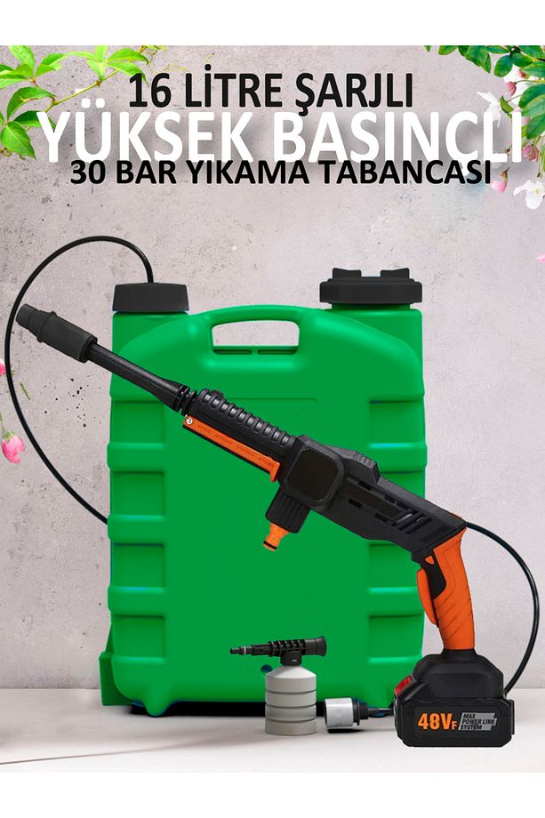 16 Lt Bidonlu Akülü Yüksek Basınçlı Yıkama Tabancası, Sulama 30 Bar - 1