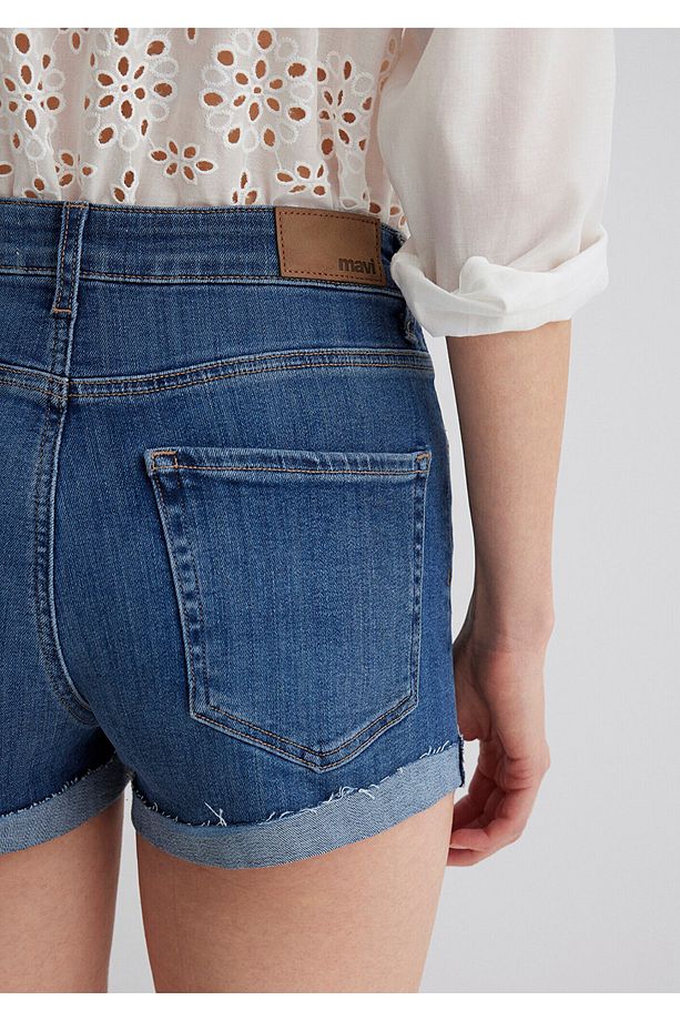 Vivia Cuffed Dark Flex Blue Jean Şort 1411217-89702 - 8