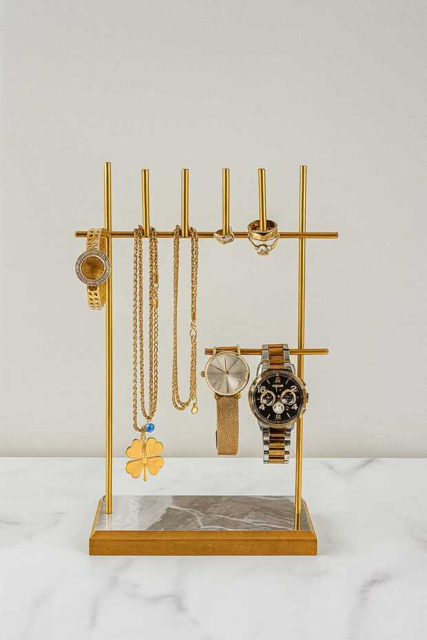 Gold Jewelry Stand with 7 Rods Gold