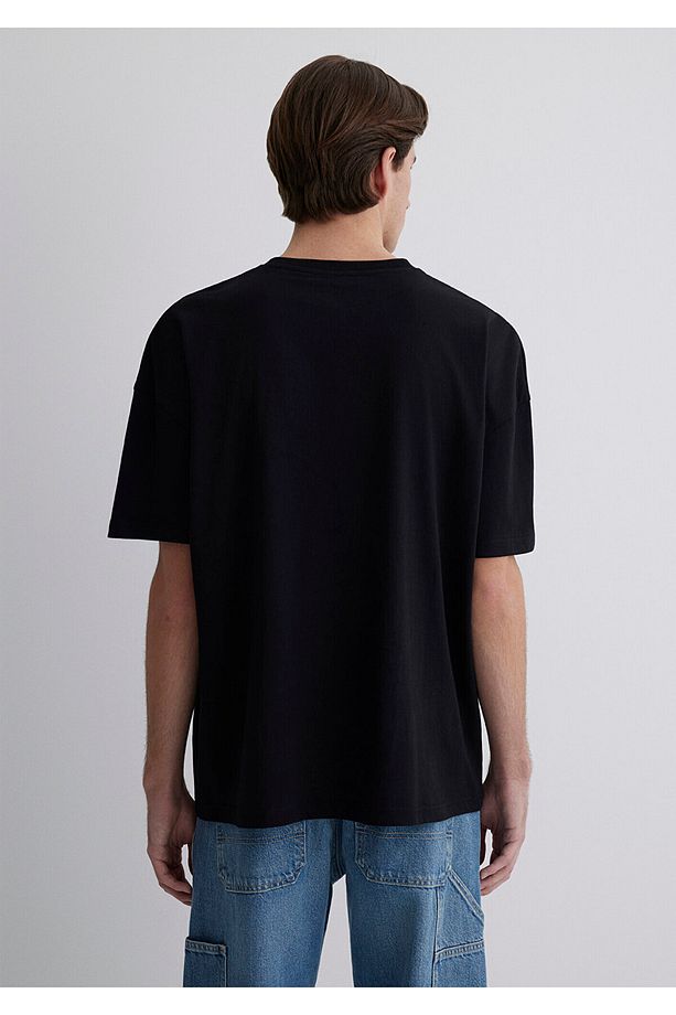 Organik Pamuk Siyah Oversize Tişört Oversize / Geniş Kesim 066902-900 - 5