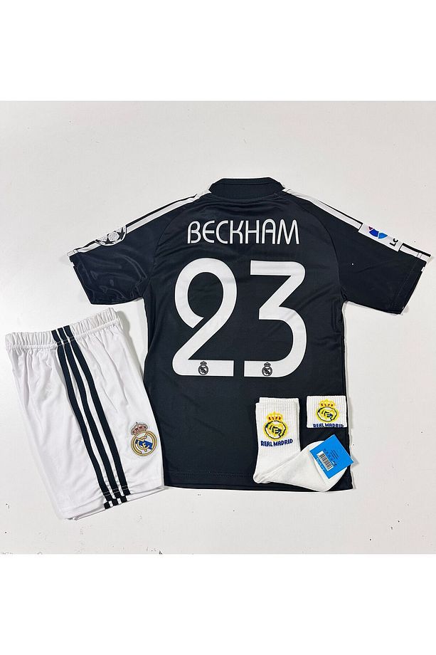 R.madridd 2004/05 Sezon D.a.v.i.d B.e.c.k.h.a.m Nostalji Çocuk Forması Armalı Set (Black) - 1