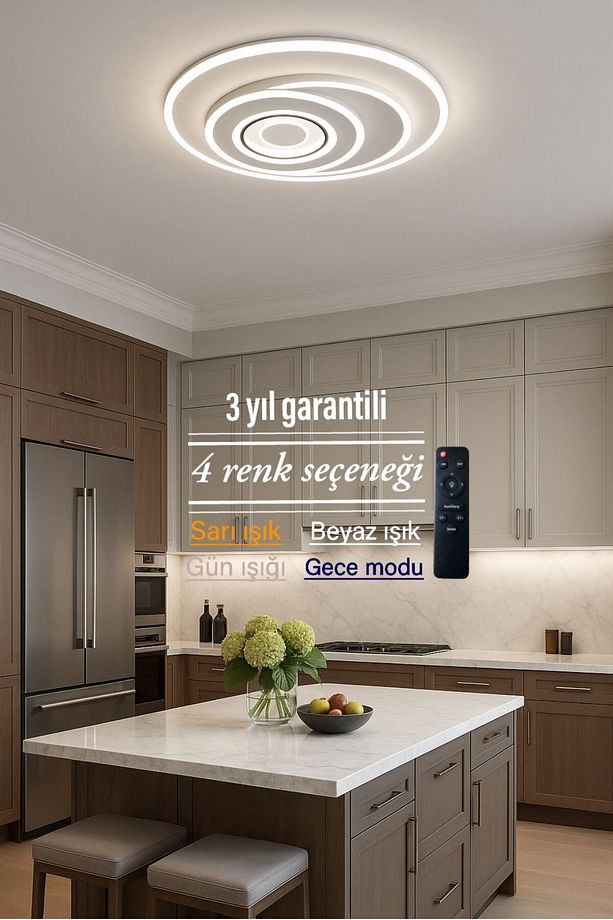 Lucent Modern Plafonyer Tavana Sıfır 3Renk+Gece Işık Modu, Kumandalı, Salon Mutfak Hol Led Avize - 1