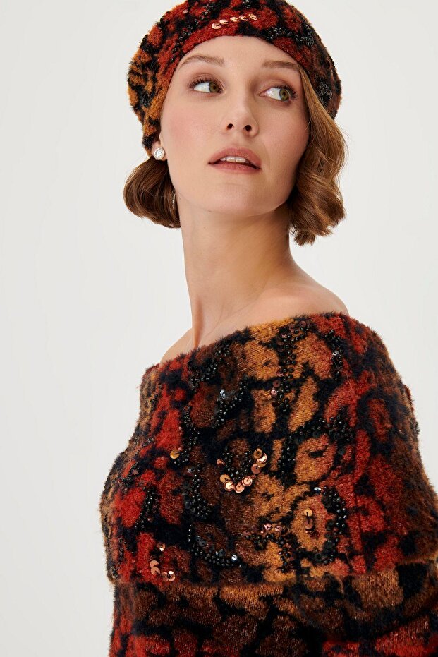 Bardot Yaka El işi Pullu Triko Kazak - 2