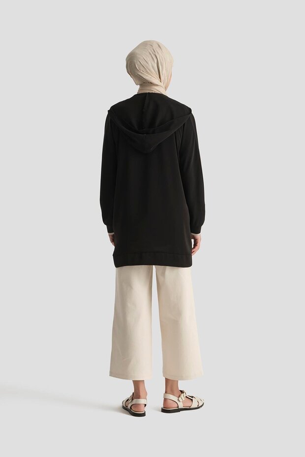 TREND Boydan Fermuarlı Kapüşonlu Tunik-Siyah 25YT409 - 6