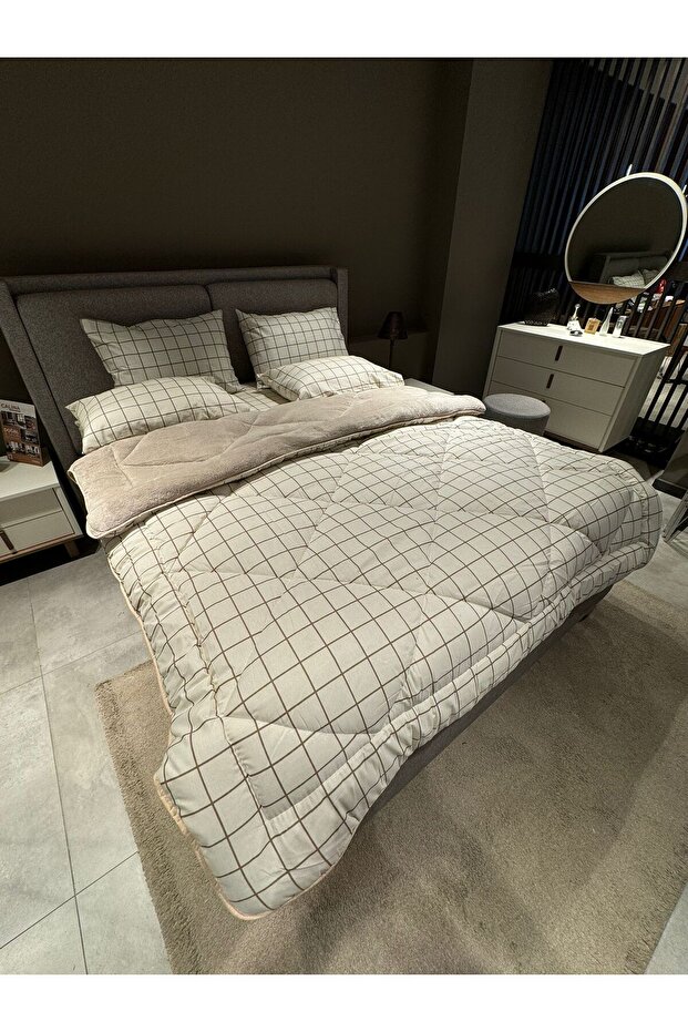 Çift Kişilik Welsoft Pufidik Uyku Seti (LASTİKLİ ÇARŞAFLI) Krem Kare - 6