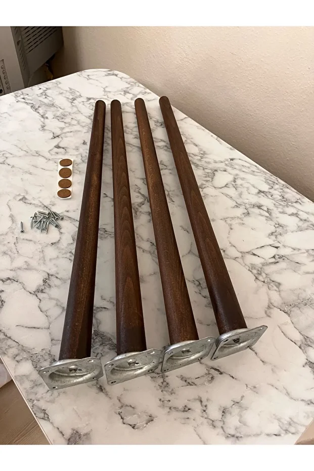 60cm Koyu Meşe, Konik Ayak Ahşap Masa Ayağı, Ahşap Ayak 4adet (APARATLAR DAHİL) - 3