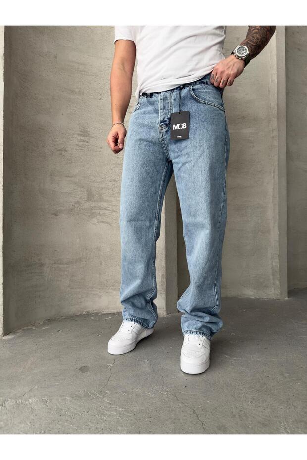 Mob Erkek Baggy Bol Kesim Açık Mavi Kot Pantolon
