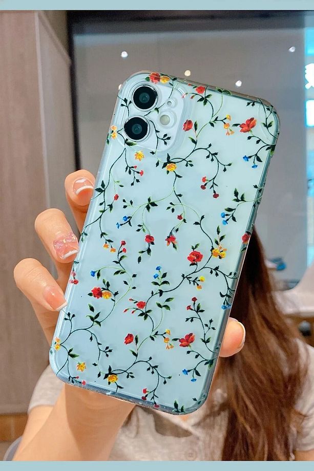İPHONE 11 UYUMLU ÇİÇEKLER DESENLİ ŞEFFAF SİLİKON KILIF Flower2 Gn117 - 7