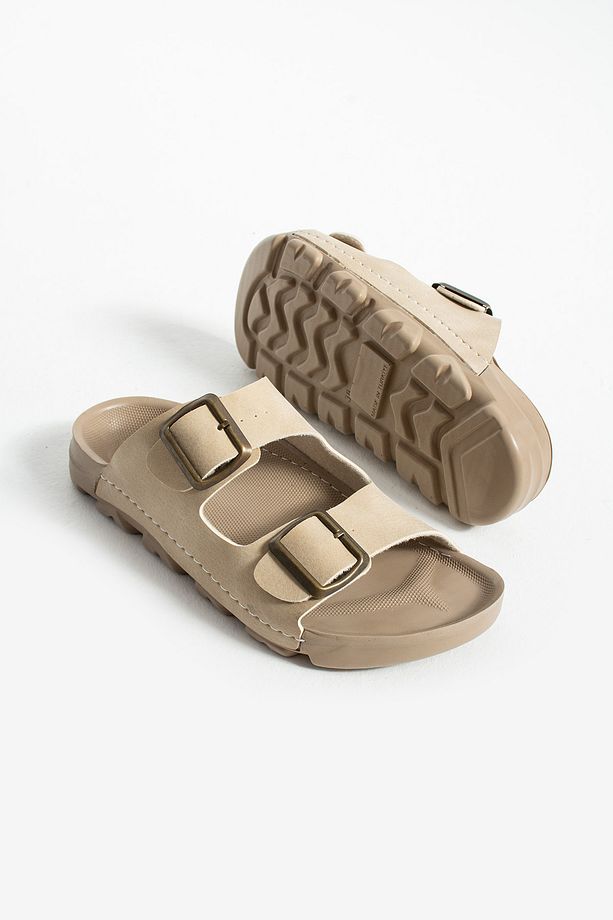 Bej Yazlık Unisex Çift Toka Yumuşak Ve Hafif Terlik - 3