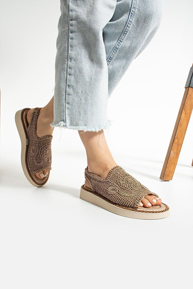 Mink Straw Knitted Sandals - 5