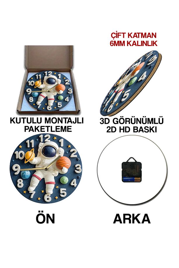 Sessiz Yuvarlak Ahşap Duvar Saati, Kuvars Hareketli 2d Uzay Desen Sdw011 - 5