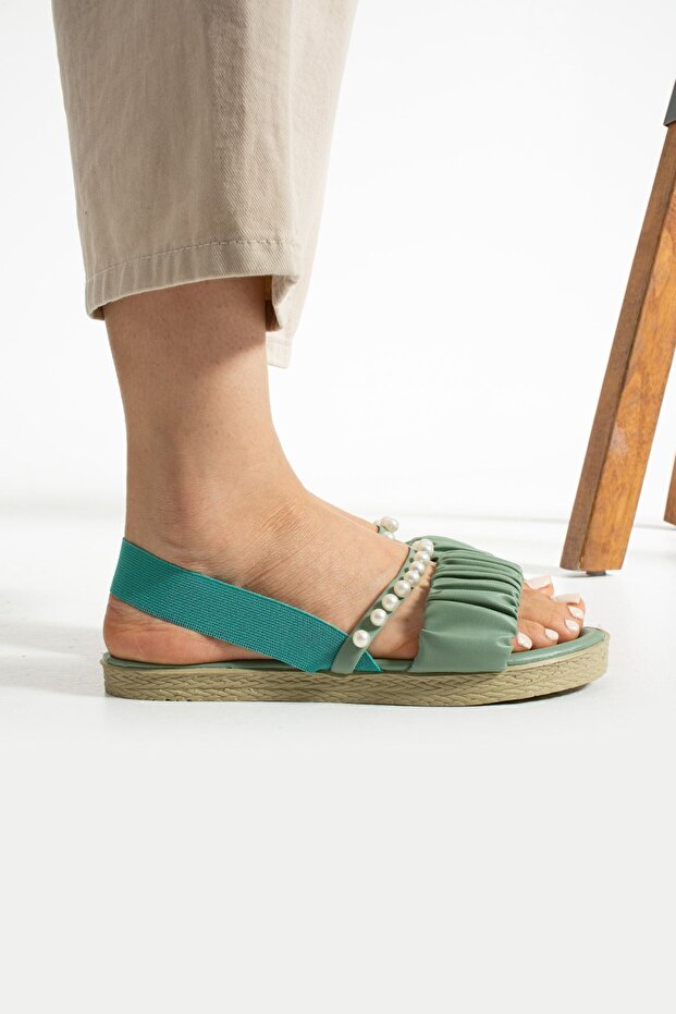 Green Pearl Elastic Sandals - 6