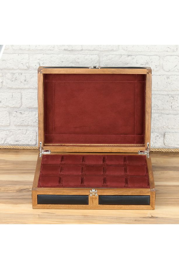 15'li Ahşap Saat Kutusu Çoklu Saat Kutusu Saat Koleksiyon Kutusu Saat Organizeri Watch Case - 5