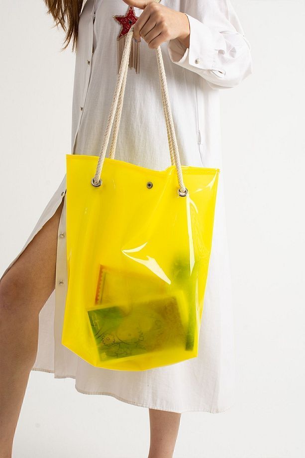 Sarı Kadın Beach Bag Tpu Şeffaf Plaj Çantası - 5