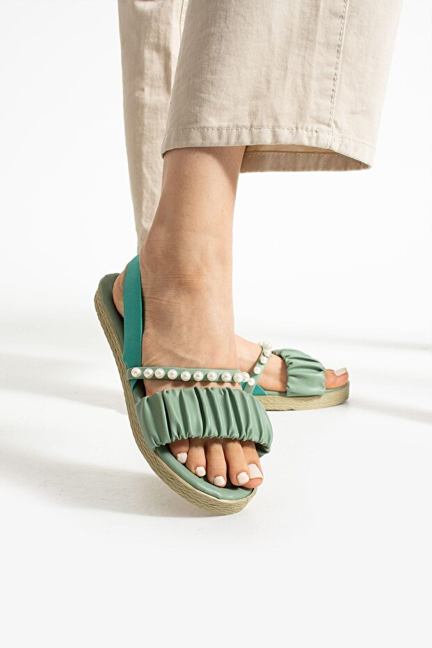 Green Pearl Elastic Sandals - 2