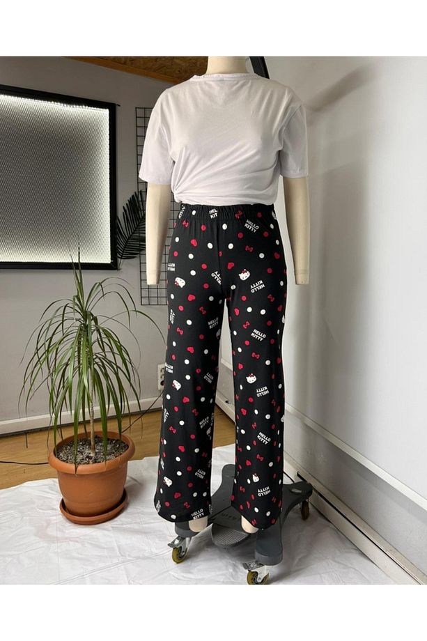 N Siyah Kitty Cat Oversize Bol Paça Pijama Altı Eşofman - 1