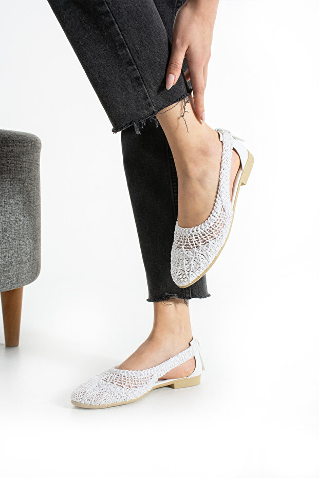 White Open Side Braided Sandals - 3