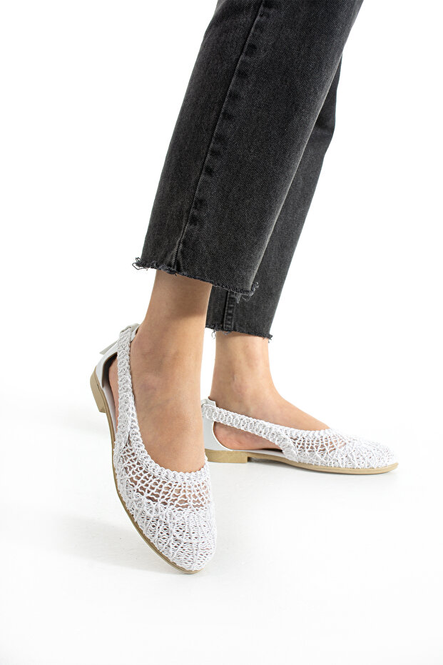 White Open Side Braided Sandals - 6