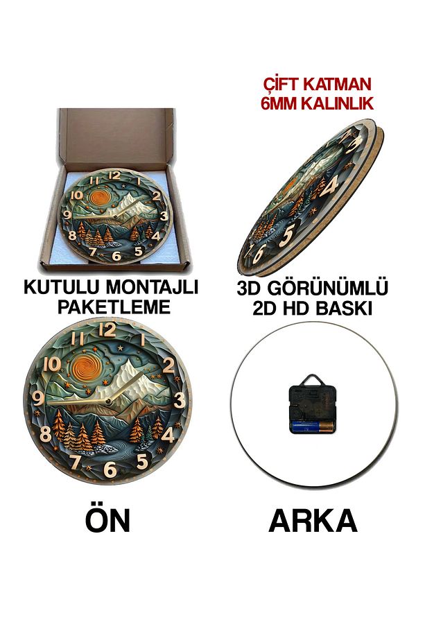 Sessiz Yuvarlak Ahşap Duvar Saati, Kuvars Hareketli 2d Kedi Desen Sdw018 - 6