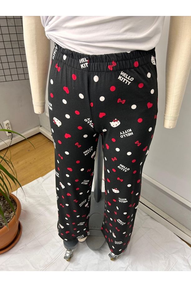 N Siyah Kitty Cat Oversize Bol Paça Pijama Altı Eşofman - 4
