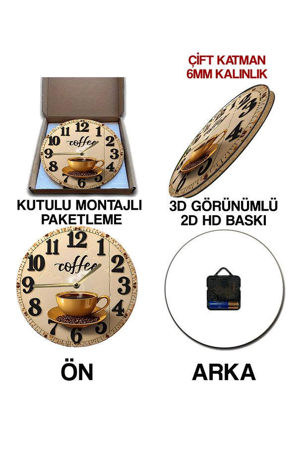 Sessiz Yuvarlak Ahşap Duvar Saati, Kuvars Bulut Kalp Desen 2d Sdw031 - 6