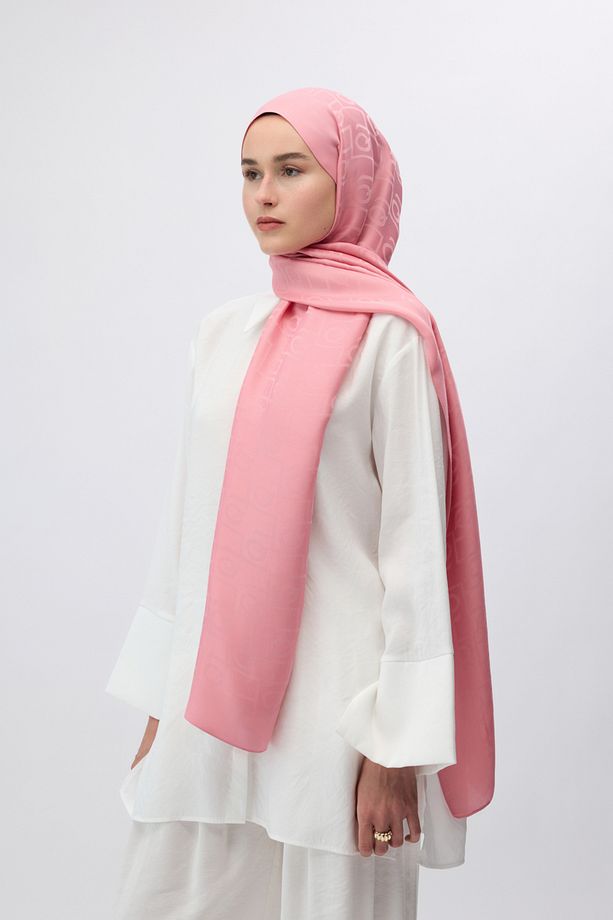 İpek Jakar Monogram Şal Pembe - 3