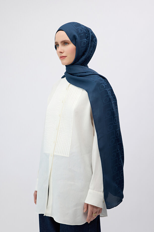 İpek Jakar Monogram Şal Lacivert - 6