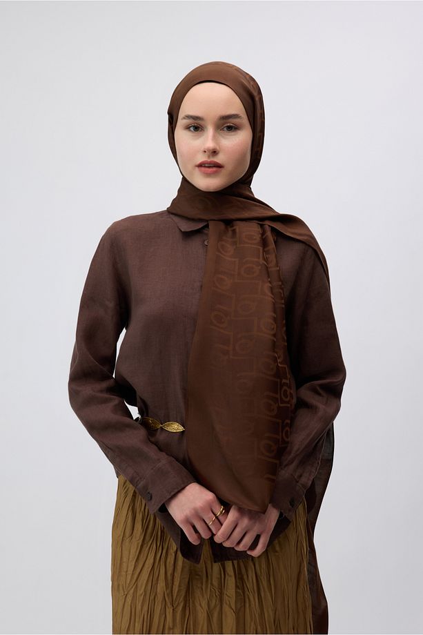 İpek Jakar Monogram Şal Acı Kahve - 5