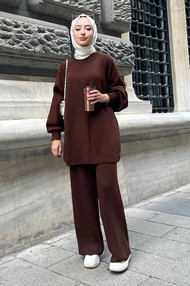 Balon Kol Çelik Örme Triko Tunik Pantolon Takım - 4