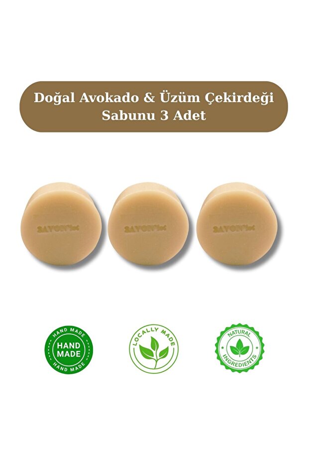 Natural Avocado Grape Seed Cold Process Soap Intensive Skin Moisturization Antioxidant Properties 3 Pieces