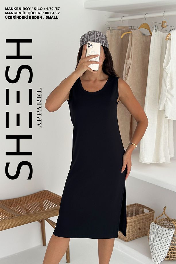 Siyah Askılı Basic Modal Yazlık Elbise - 3