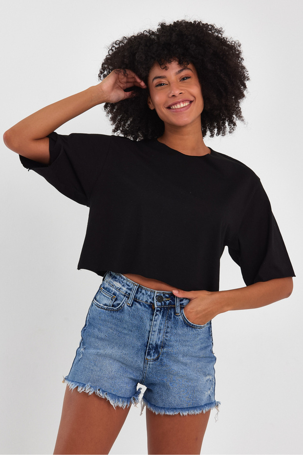 Kadın Basic Oversize Crop - 1
