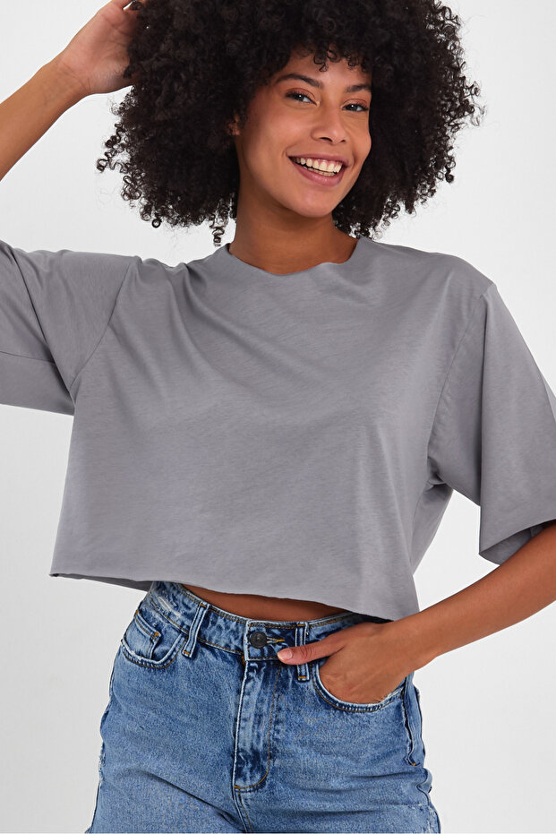 Kadın Basic Oversize Crop - 3