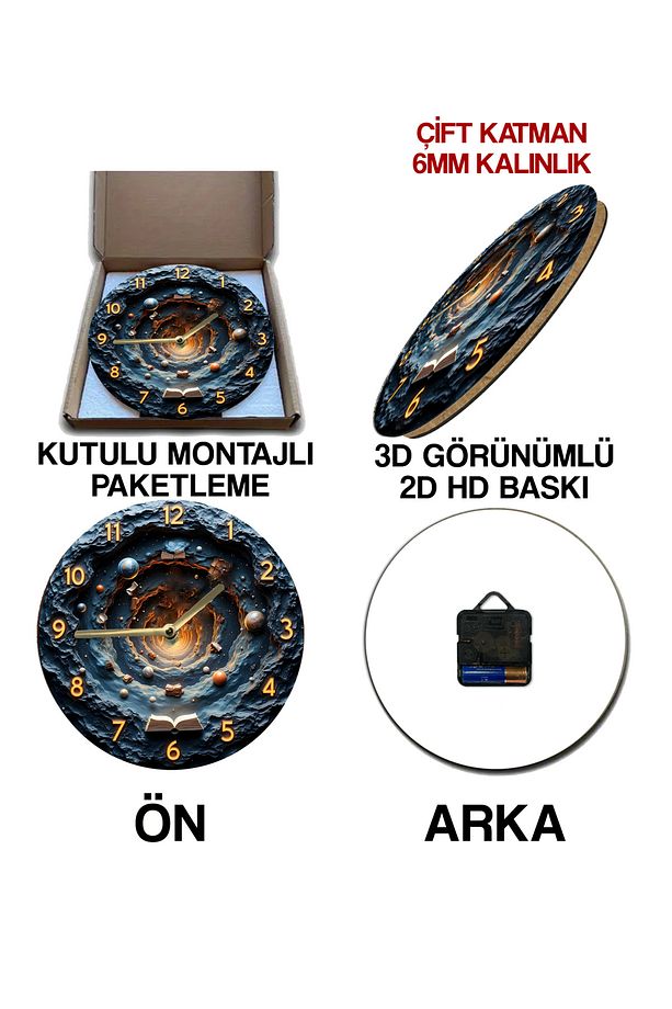 Sessiz Yuvarlak Ahşap Duvar Saati, Kuvars Hareketli 3d Görünümlü 2d Saat Sdw069 - 7
