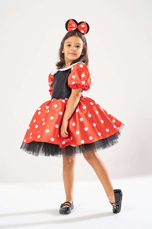 Minnie Girl's Red Polka Dot Birthday Dress & Party Costume with Crown Gift
