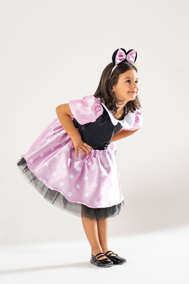 Minnie Mouse Kız Çocuk Pembe Doğumgünü Elbisesi & Parti Kostümü - 6