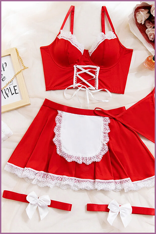 Sada nočních košil Fantasy Red White - Sexy dámský kostým, Bdsm, erotické prádlo - 4