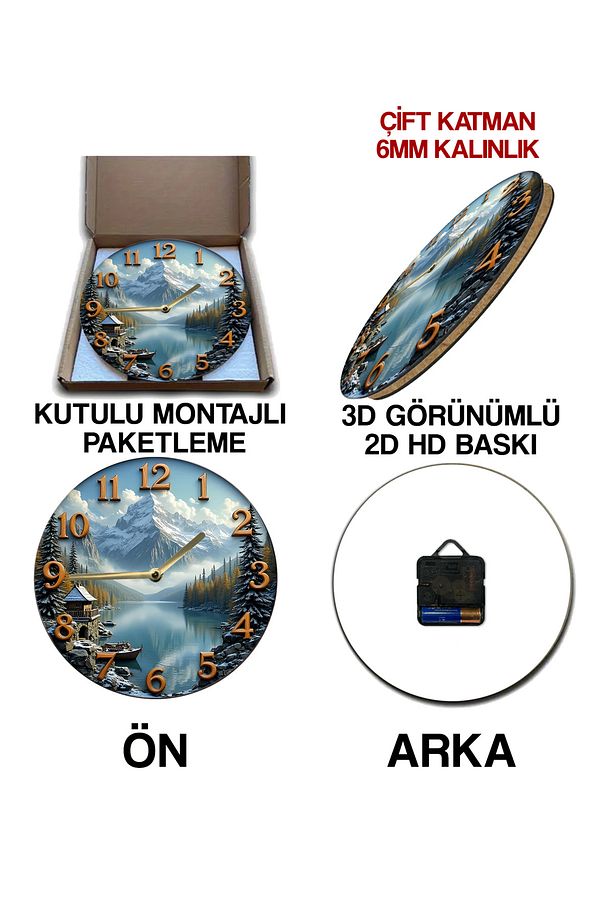 Sessiz Yuvarlak Ahşap Duvar Saati, Kuvars Hareketli 3d Görünümlü 2d Saat Sdw080 - 7