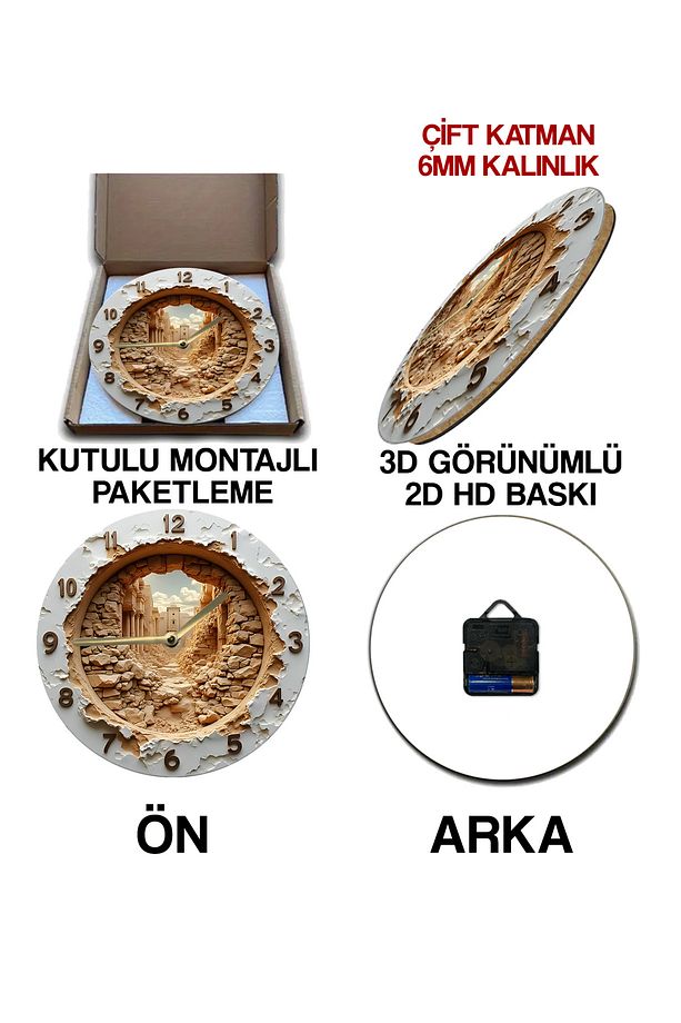 Sessiz Yuvarlak Ahşap Duvar Saati, Kuvars Hareketli 3d Görünümlü 2d Saat Sdw077 - 7