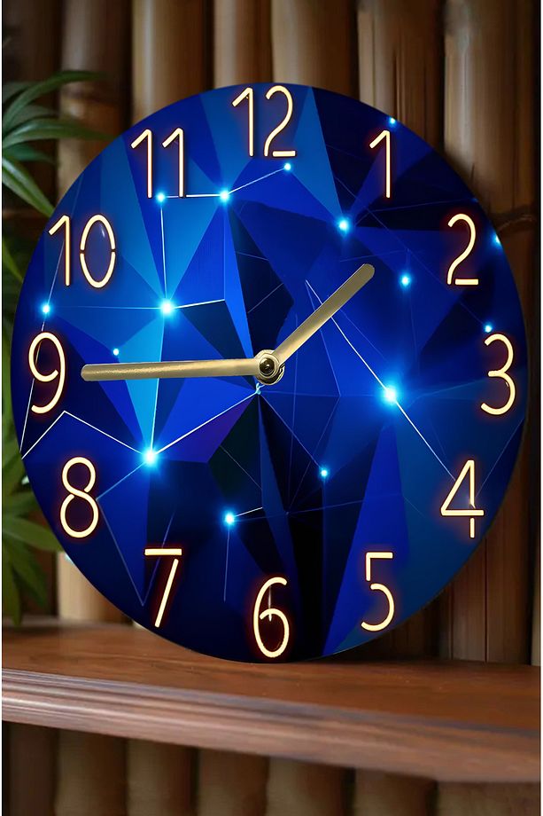 💎 Mavi Geometrik Taş Desenli 3D Görünümlü MDF Duvar Saati – | Modern & Işıltılı Tasarım sdw304 - 1
