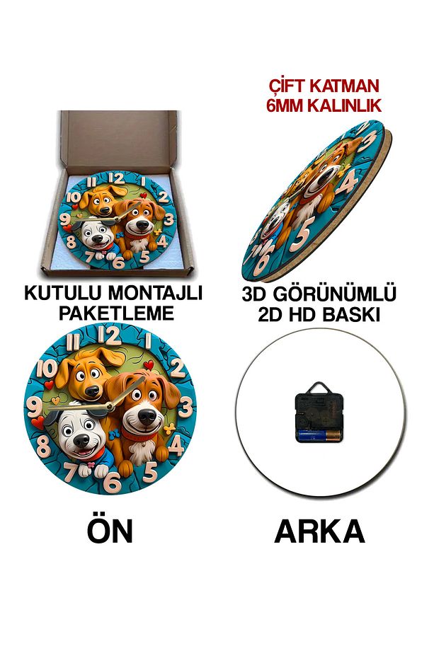 Sessiz Yuvarlak Ahşap Duvar Saati, Kuvars Hareketli 3d Görünümlü 2d Saat Köğek Desen Sdw113 - 7