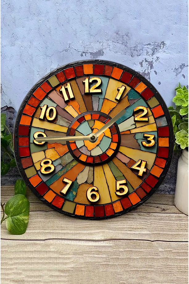 🟠 Mozaik Sanatından İlham Alan 3D Görünümlü MDF Duvar Saati sdw302 - 4