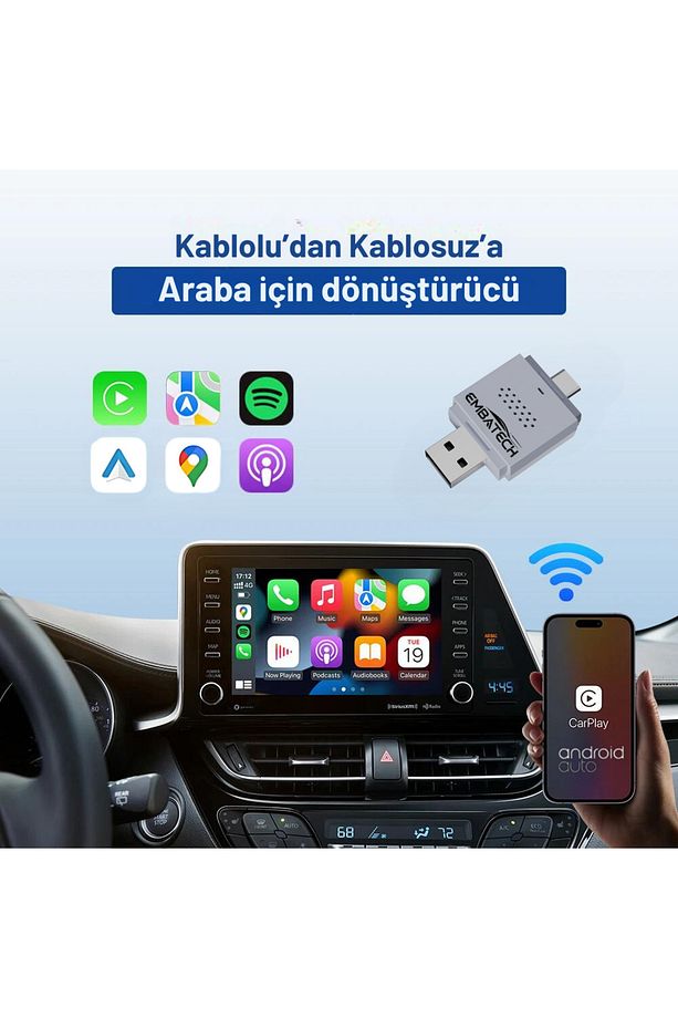 Araç Içi 2in1 Android Ve Apple Cihazlar Için Kablosuz Android Auto Ve Carplay Adaptörü (EMT-004) - 2