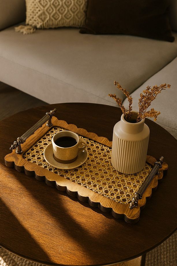 AHŞAP HAZERAN SUNUM TEPSİSİ RATTAN TEPSİ - 1