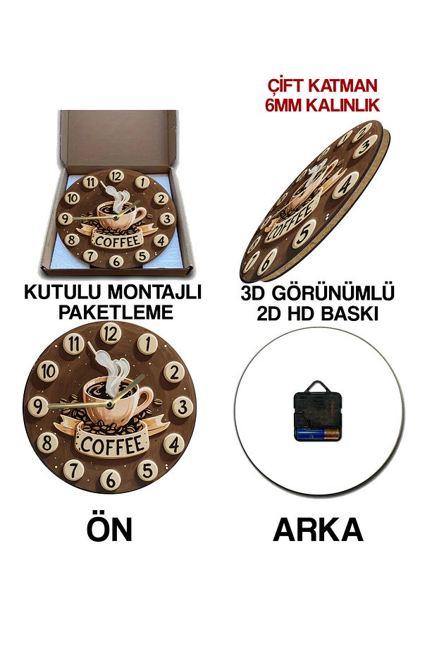 Sessiz Yuvarlak Ahşap Duvar Saati, Kuvars Hareketli 3d Görünümlü 2d Saat Sdw123 - 7