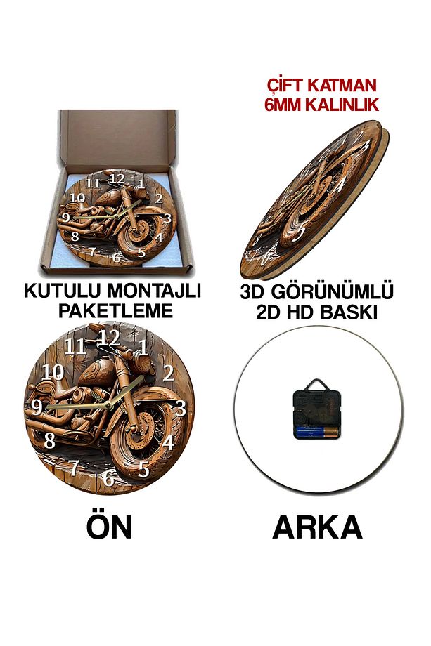 Sessiz Yuvarlak Ahşap Duvar Saati, Kuvars Hareketli 3d Görünümlü 2d Saat Sdw131 - 7