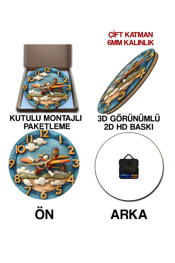 Sessiz Yuvarlak Ahşap Duvar Saati, Kuvars Hareketli 3d Görünümlü 2d Saat Sdw Çocuk Odası - 7
