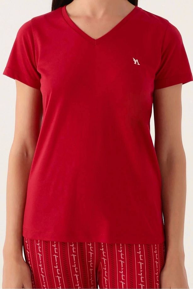 Basics Bordo Kadın Kısa Kol Pijama Takımı - 4