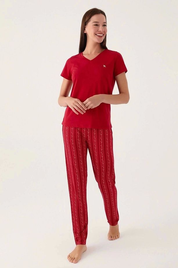 Basics Bordo Kadın Kısa Kol Pijama Takımı - 2