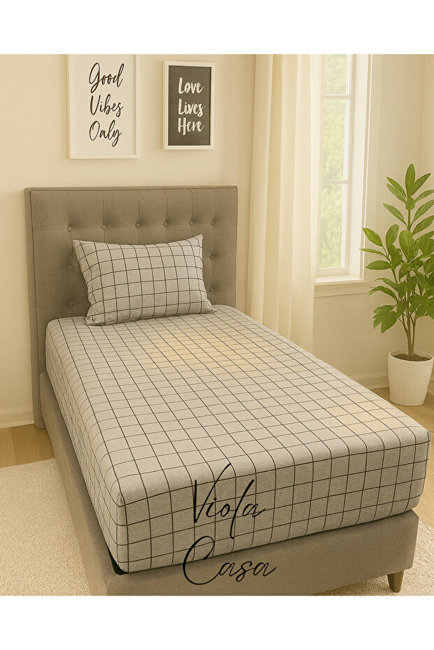 Single Cotton Fitted Sheet Set Smoked Square 100x200